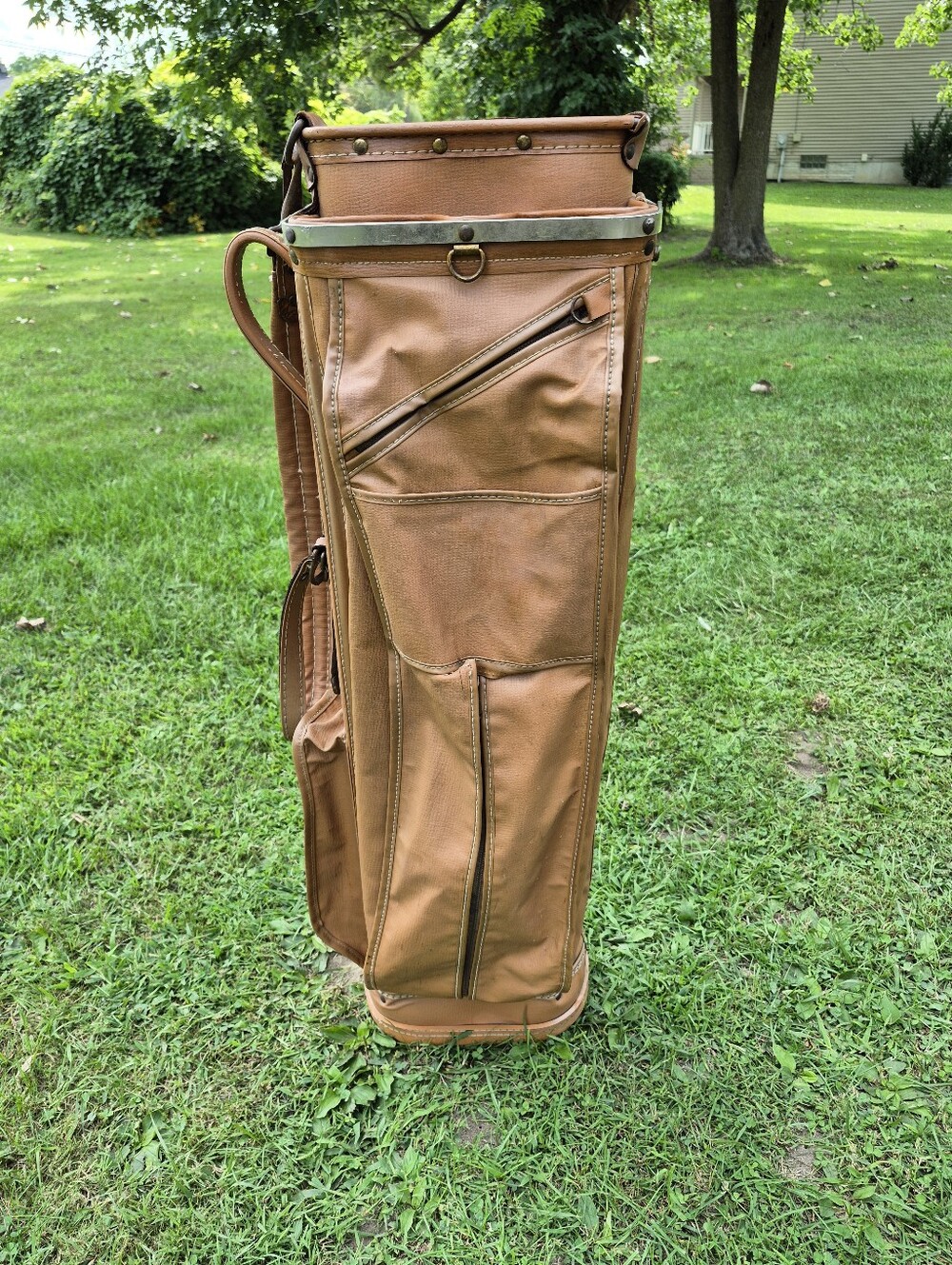 Vintage Leed's Corp Leather Golf Bag w/ Carry Strap & Rain Hood